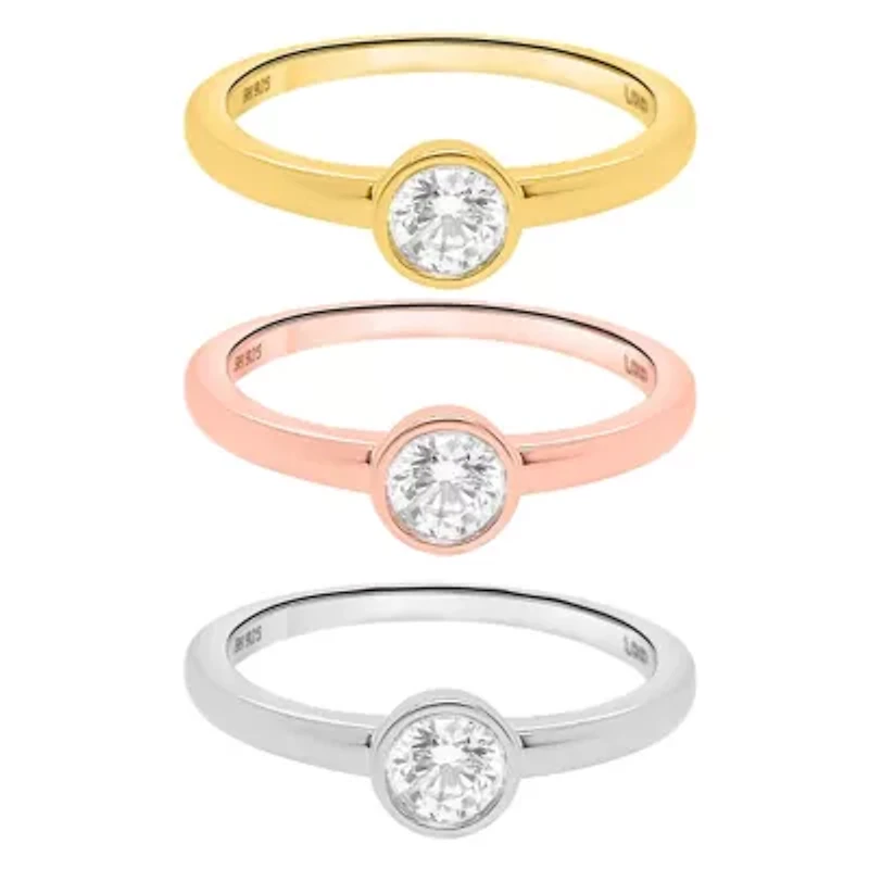 Lab Created 1CTW Grown Diamond Set of Stack Rings Three Tone Plated Sterling Silver