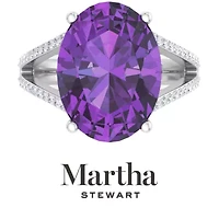 Lab Created Martha Stewart 4 1/ Carat Oval Shape Gemstone and Grown Diamond Ring Sterling Silver