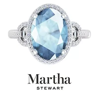 Lab Created Martha Stewart 6 3/4 Carat Oval Shape Gemstone and Grown Diamond Halo Ring Sterling Silver