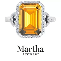 Lab Created Martha Stewart 7 1/3 Carat Emerald Cut Gemstone and Grown Diamond Halo Ring Sterling Silver