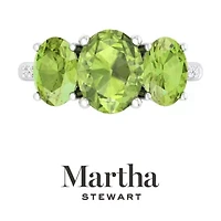 Lab Created Martha Stewart 5 Carat Oval Shape Peridot and Grown Diamond Three Stone Plus Ring Sterling Silver