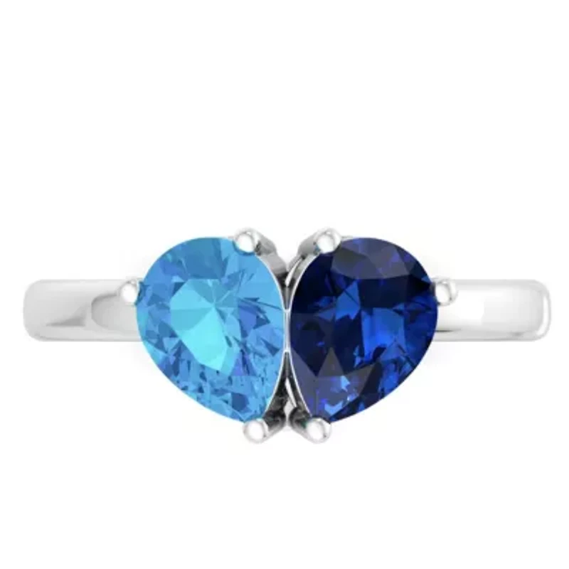 Lab Created Martha Stewart 2 Carat Blue Topaz and Sapphire Two Stone Ring Sterling Silver
