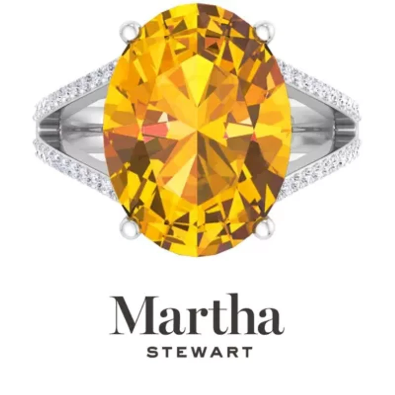 Lab Created Martha Stewart 10 1/4 Carat Oval Shape Gemstone and Grown Diamond Ring Sterling Silver