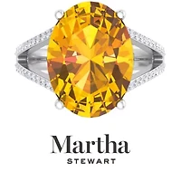 Lab Created Martha Stewart 10 1/4 Carat Oval Shape Gemstone and Grown Diamond Ring Sterling Silver