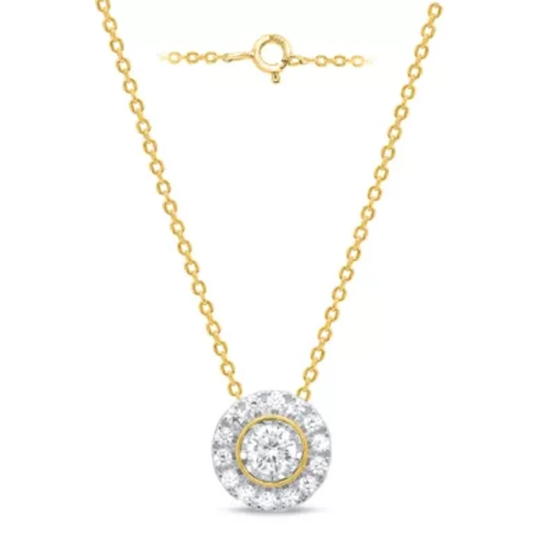 Lab Created 1/4CTW Grown Diamond Solitaire Pendant with Halo Sterling Silver