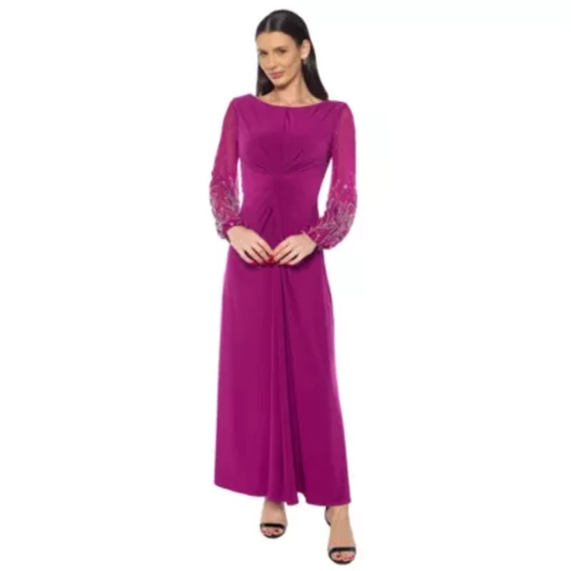Knot Front Beaded Sleeves Gown