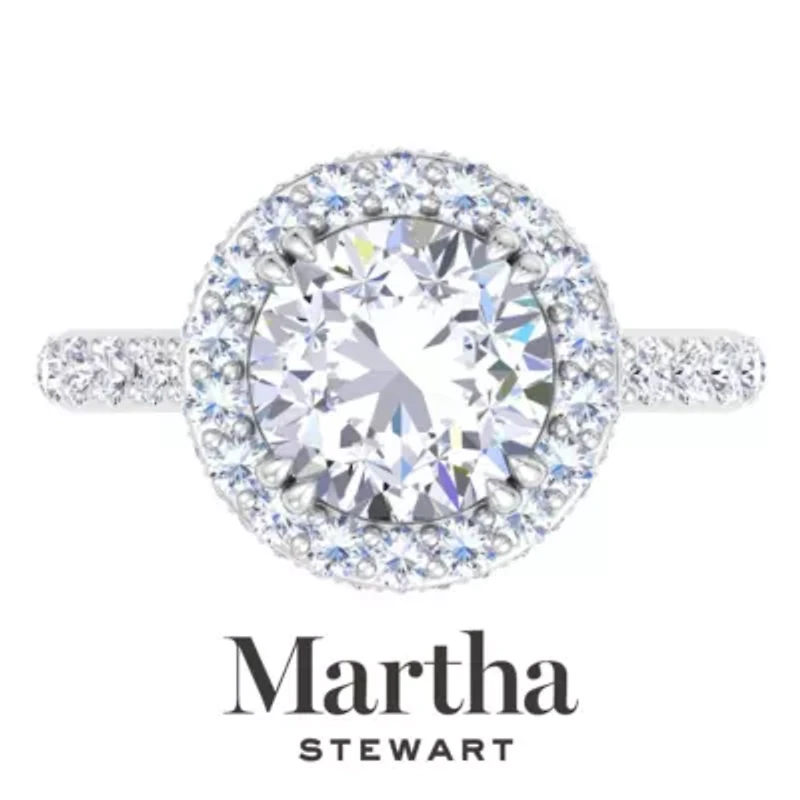 Lab Created Martha Stewart 4 Carat Round Grown Diamond Hidden Halo Engagement Ring Available 14K White and Yellow Gold