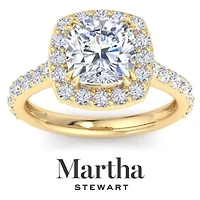 Lab Created 4 Carat Cushion Cut Grown Diamond Halo Engagement Ring Available 14K White and Yellow Gold