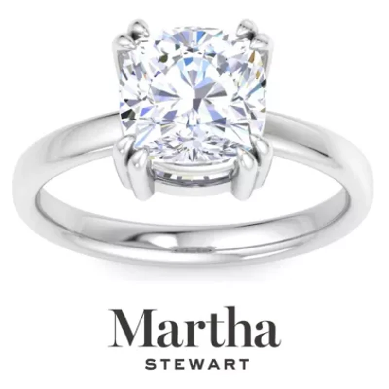 Lab Created Martha Stewart Carat Cushion Cut Grown Diamond Solitaire Engagement Ring Available 14K White and Yellow Gold