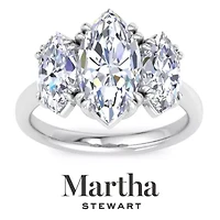 Lab Created Martha Stewart 5 Carat Marquise Shape Grown Diamond Three Stone Engagement Ring Available 14K White and Yellow Gold