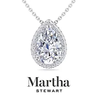 Lab Created Martha Stewart 2 1/4 Carat Pear Shape Grown Diamond Halo Necklace Available 14K White and Yellow Gold