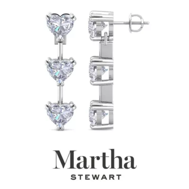 Lab Created Martha Stewart Carat Heart Shape Grown Diamond Drop Earrings Available 14 Karat White Or Yellow Gold