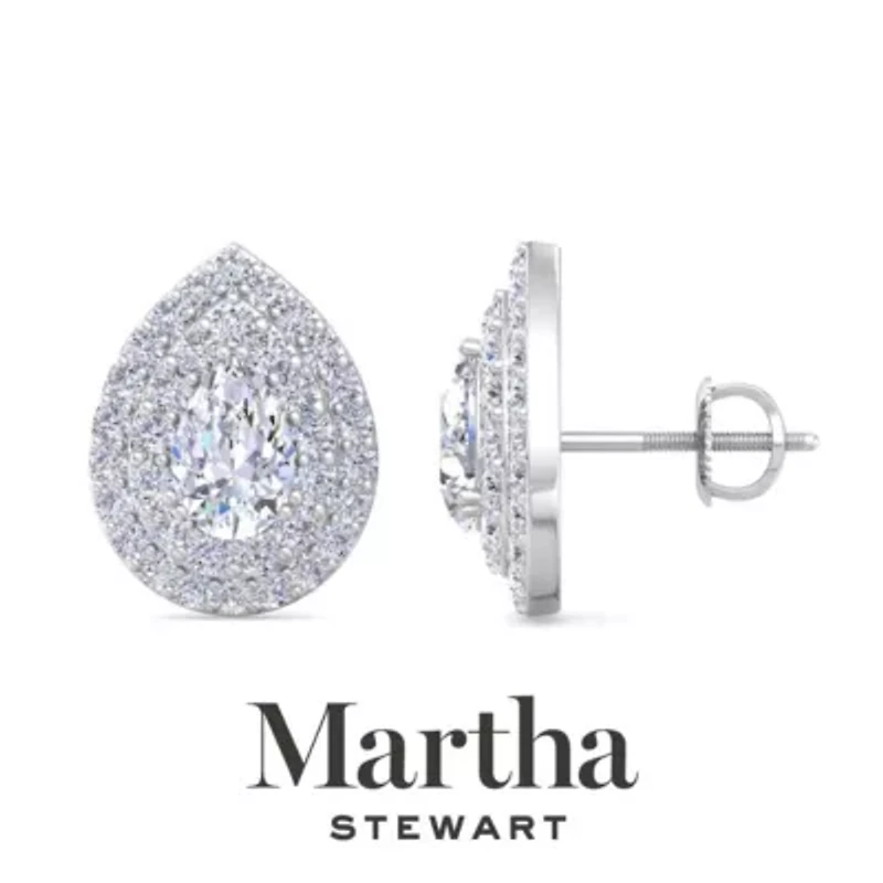 Lab Created Martha Stewart 4 Carat Pear Shape Grown Diamond Halo Stud Earrings Available 14 Karat White Or Yellow Gold