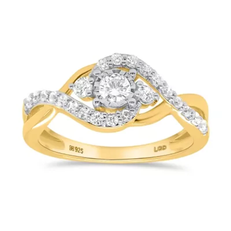 Lab Created 1/2CTW Grown Diamond Promise Ring Gold Plated Sterling Silver
