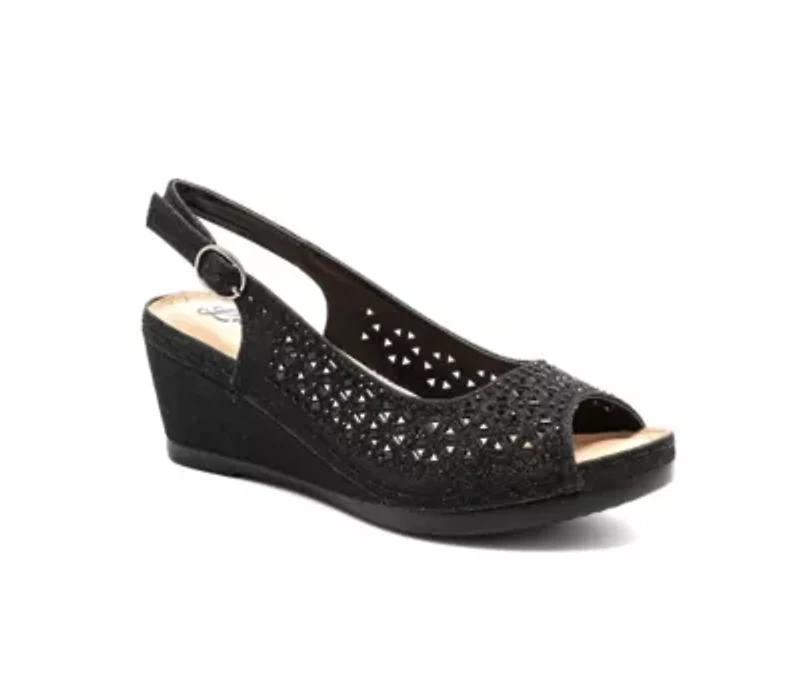 Anita, Open Toe Slingback Wedge With Metal Studs