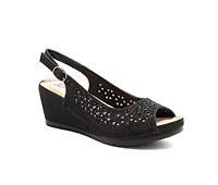Anita, Open Toe Slingback Wedge With Metal Studs
