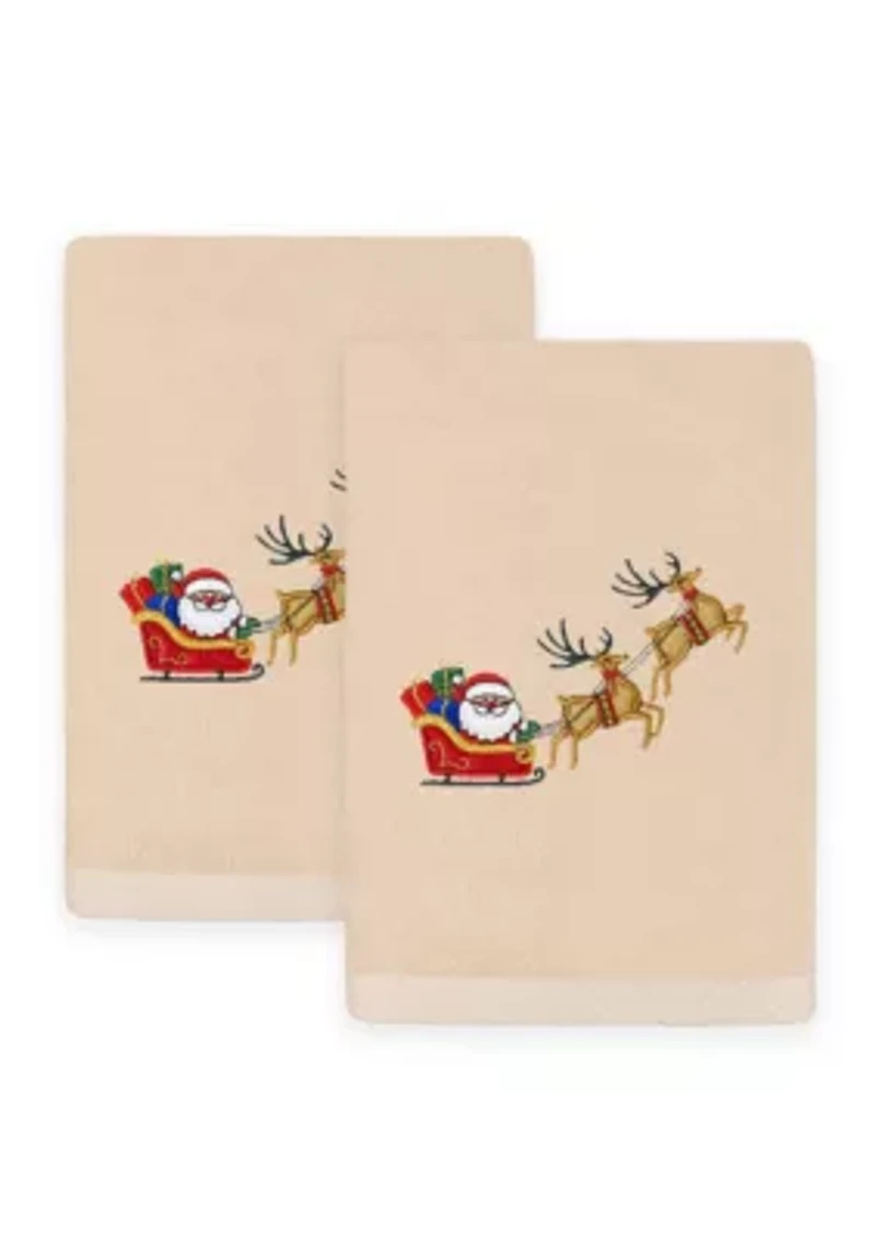Christmas SANTA'S SLED Hand Towels Set of 2