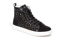 New York, Laser Cut High Top Sneaker With Rhinestones