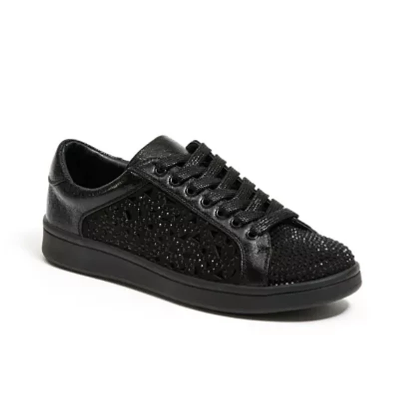 Paris, Low Top Laser Cut Sneaker With Rhinestones
