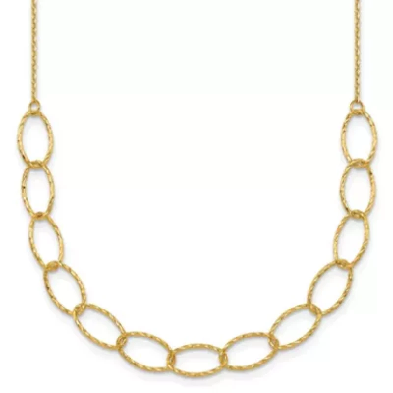 14K Yellow Gold Polished Diamond Cut Oval Link 24-inch Necklace