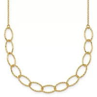 14K Yellow Gold Polished Diamond Cut Oval Link 24-inch Necklace