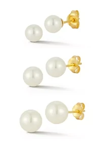 Sterling Silver Pearl Stud Earring 3 Pair Set