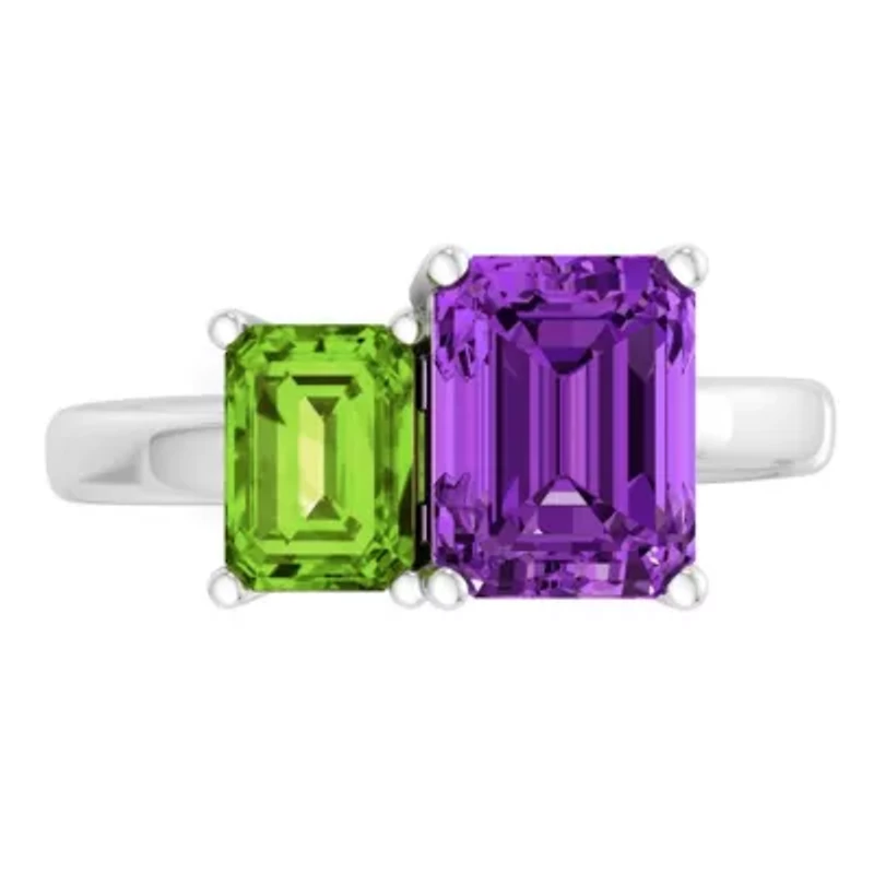 Lab Created Martha Stewart 3 1/4 Carat Peridot and Amethyst Two Stone Ring Sterling Silver
