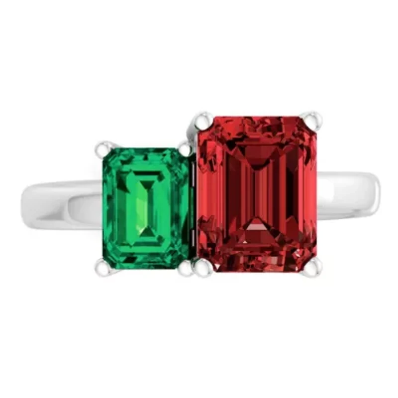 Lab Created Martha Stewart 3 1/4 Carat Emerald and Ruby Two Stone Ring Sterling Silver