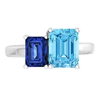 Lab Created Martha Stewart 3 1/4 Carat Sapphire and Blue Topaz Two Stone Ring Sterling Silver