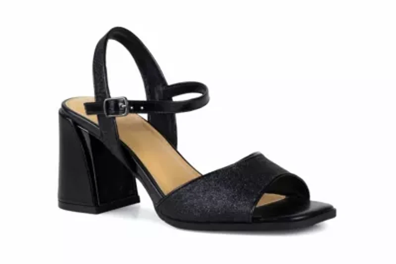 Sophia, Block Heel Metallic Sandal