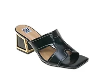 Bright, Open Toe Back Mule On A Gold Trimmed Heel