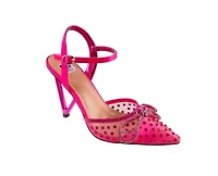 Gloria, Mesh & Rhinestone Trimmed Pump On A Architectural Heel.