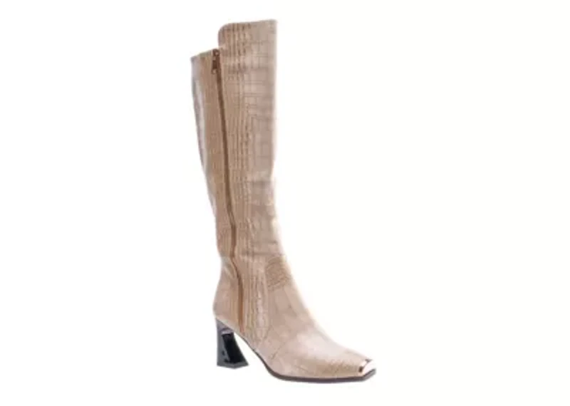 London, Tall Croco-Printed High Heel Boot