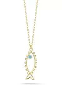 Sterling Silver Synthetic Turquoise Open Fish Pendant Necklace