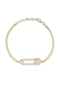 Sterling Silver Cubic Zirconia Pave Safety Pin Bracelet