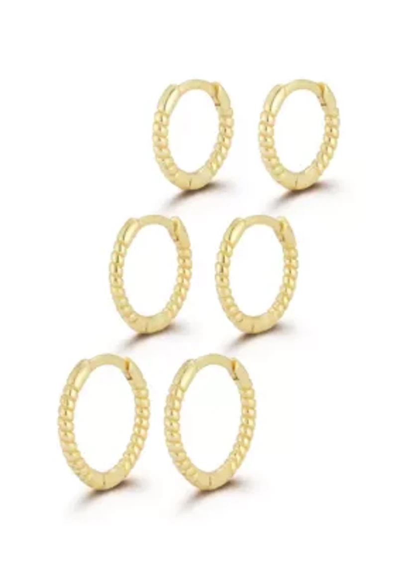 Sterling Silver Twist Huggie Hoop Earring 3 Pair Set