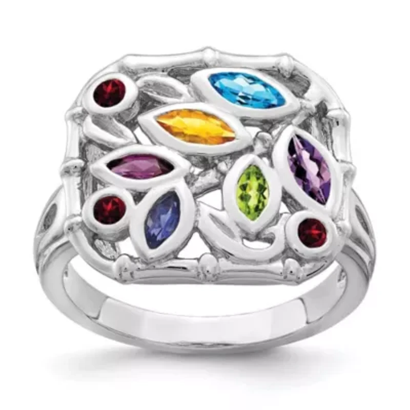 1/8 ct. t.w. Blue Topaz, 1/10 Amethyst, Citrine, 0.075 Peridot, 0.094 Rhodolite Garnet, 0.058 Iolite and Garnet Ring Rhodium-plated Sterling Silver