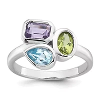 1/2 ct. t.w. Amethyst, 3/8 Blue Topaz and Peridot Polished Ring Rhodium-plated Sterling Silver