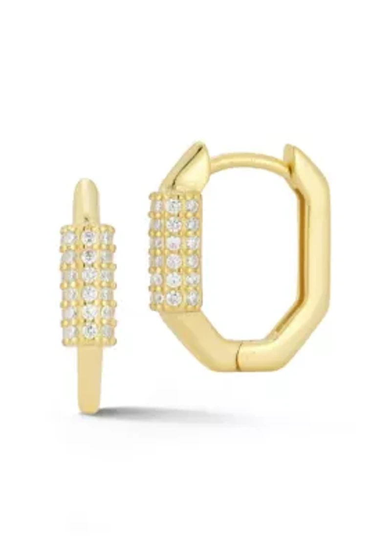 Sterling Silver Cubic Zirconia Oval Huggie Hoop Earrings