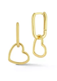 Sterling Silver Open Heart Drop Huggie Hoop Earrings