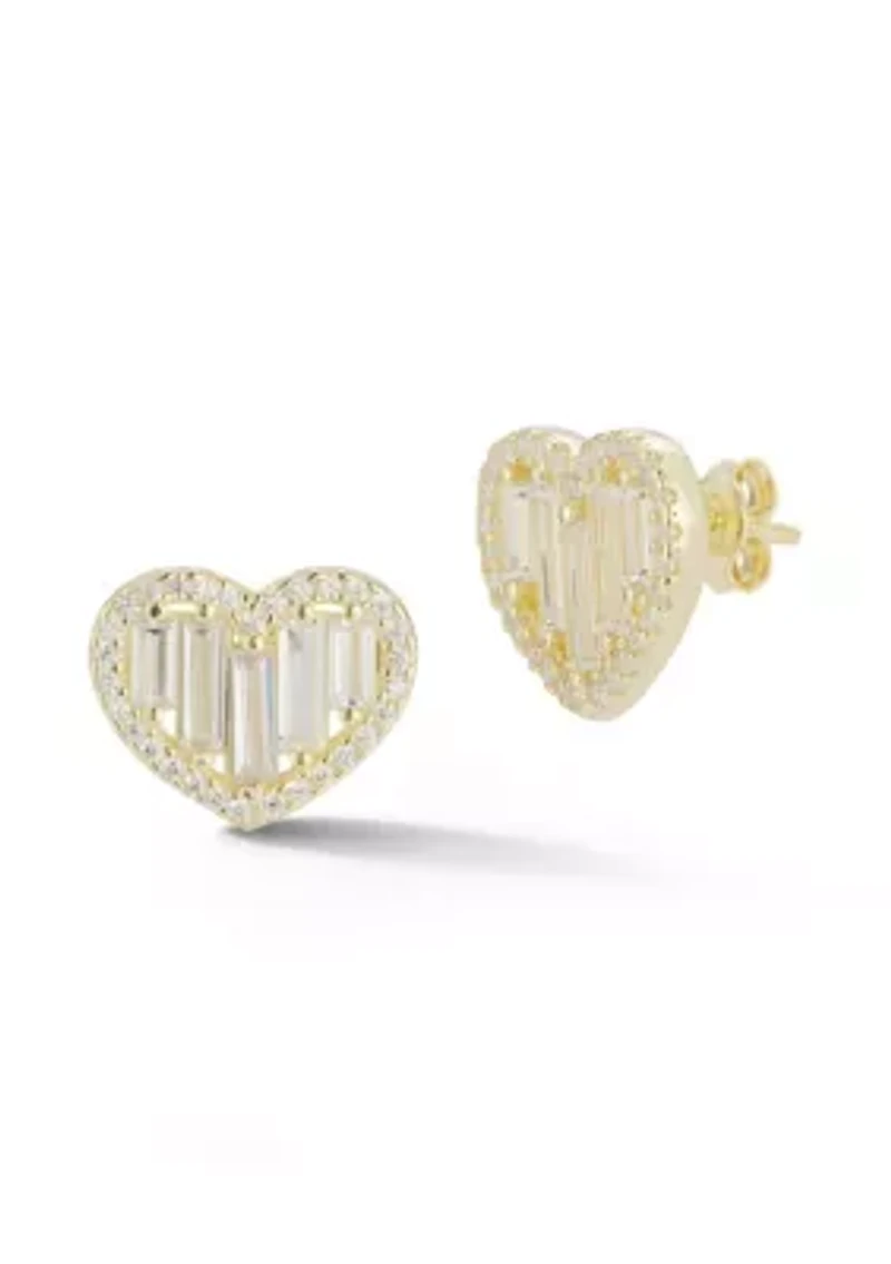 Sterling Silver Cubic Zirconia Heart Stud Earrings