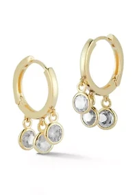 Sterling Silver Cubic Zirconia Dangle Charm Hoop Earrings