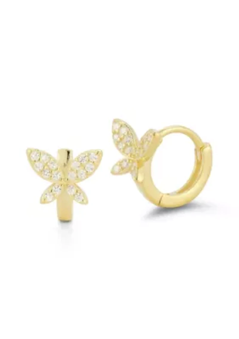 Sterling Silver Cubic Zirconia Butterfly Huggie Hoop Earrings