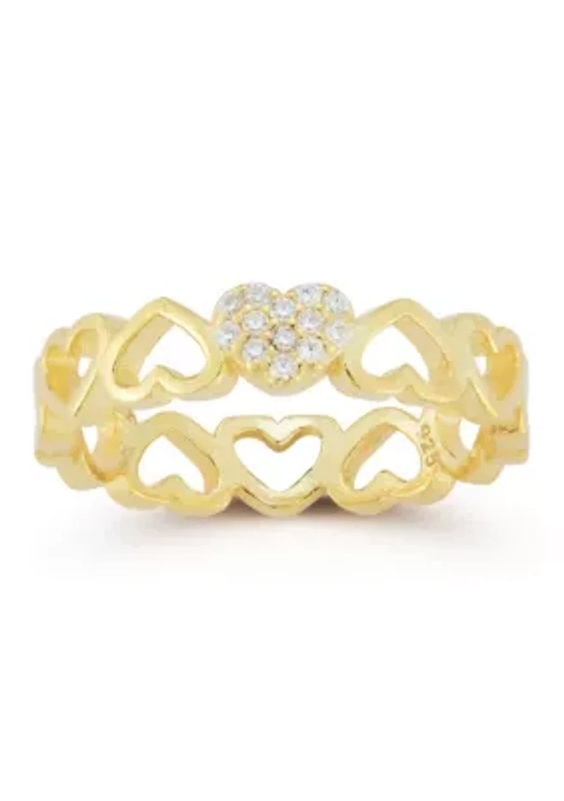 Sterling Silver Cubic Zirconia Heart Band Ring