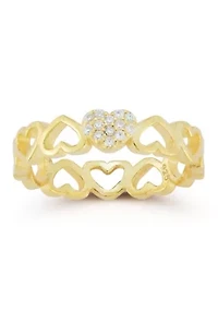 Sterling Silver Cubic Zirconia Heart Band Ring