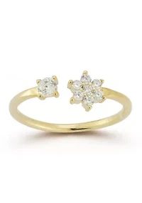 Sterling Silver Cubic Zirconia Flower Cuff Ring