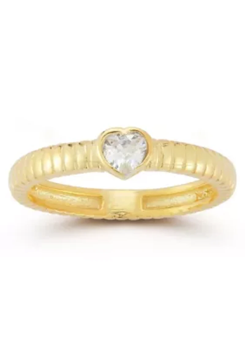 Sterling Silver Heart Cubic Zirconia Solitaire Ring