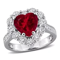Lab Created Grown Diamond & Ruby Ring Sterling Silver