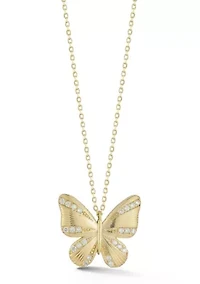 Sterling Silver Cubic Zirconia Striped Butterfly Necklace
