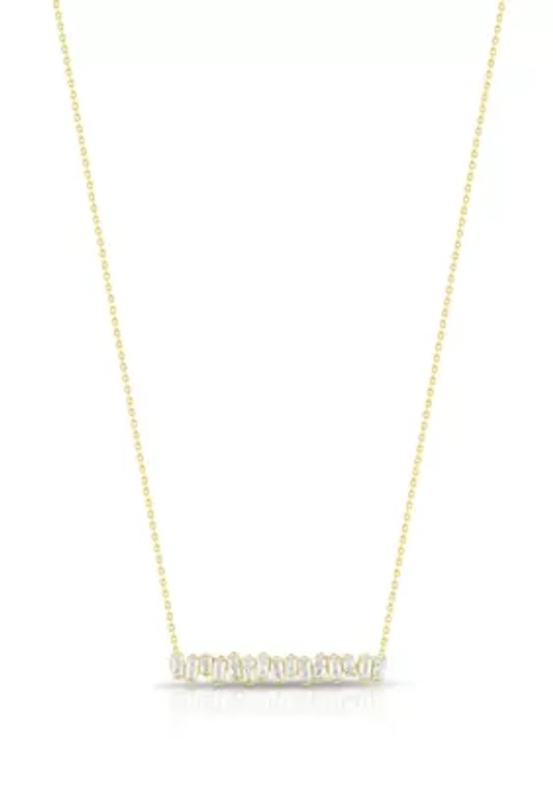 Sterling Silver Baguette Cubic Zirconia Bar Necklace